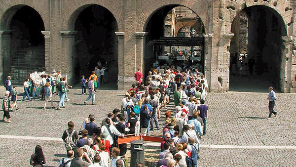 People waiting in line at Colosseum, Rome, Italy