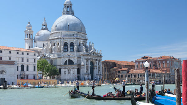 Gondola and La Salute Church, Venice, Italy