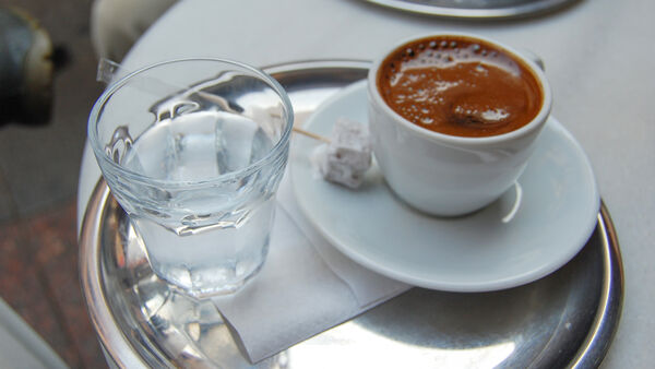 Glass of water and cup of coffee, Istanbul, Turkey