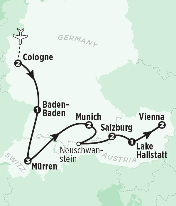 Germany, Austria, Switzerland tour map