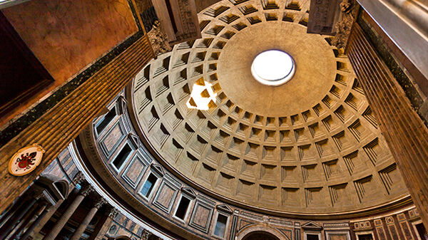 Inside the dome of the Pantheon, in Rome