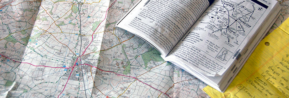 Research with map and guidebook