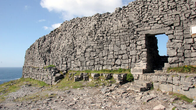 The ruins of Dun Aengus, a cliff-topping Iron Age fort on Inishmore, Aran Islands, Ireland