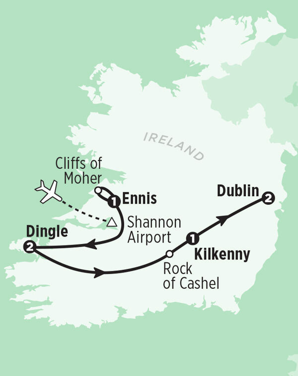 Heart of Ireland Tour Map - New itinerary as of 2024