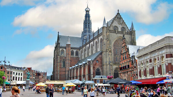 Haarlem's St. Bavo Church, a.k.a. the Grote Kerk (Great Church) towering over the city's busy Grote Markt (main square)