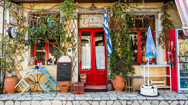 Restaurant door in Lagkadia, Greece