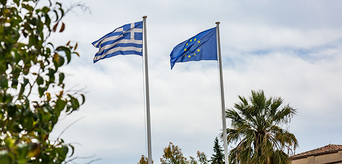 Greek flag and European flag