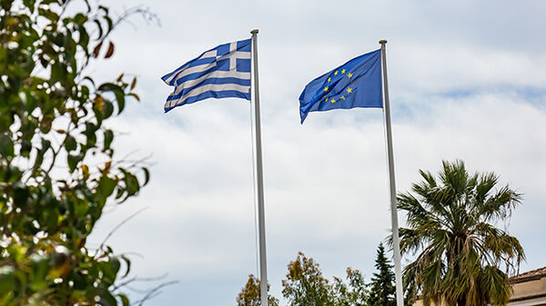 Greek flag and European flag