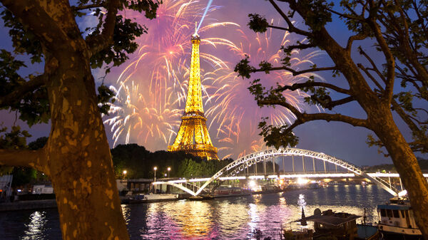 Bastille Day fireworks at Eiffel Tower, Paris