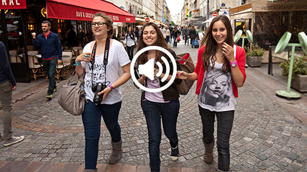 Three young women walking, Paris