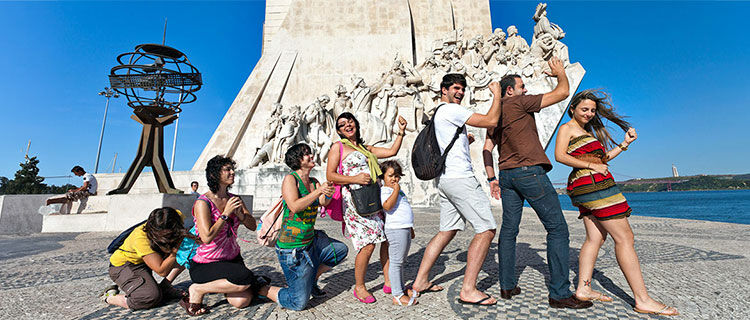 Discoveries Monument with fun group, Belem, Portgual