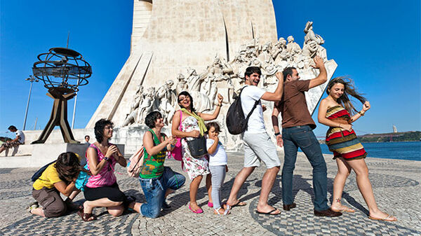 Discoveries Monument with fun group, Belem, Portgual