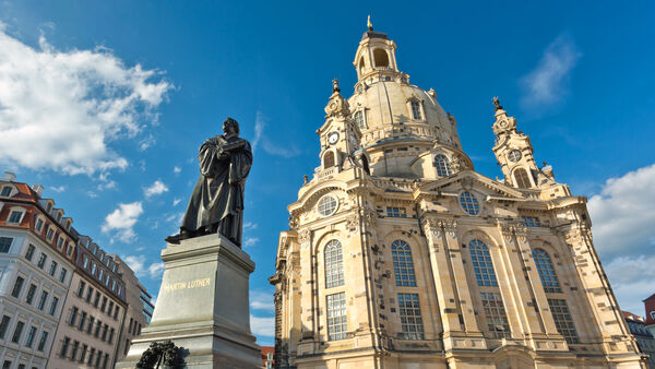 Statue of Martin Luther in front of the Frauenkirche, on Neumarkt square in Dresden