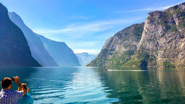 Sognefjord, Norway, as seen from a boat headed toward Gudvangen