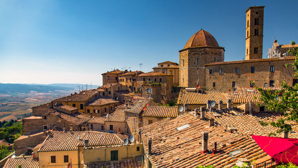 Rooftops of ceramic tile in the Tuscan hill town of Volterra