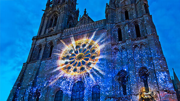 Chartres Cathedral with snowy lights, Paris, France