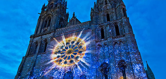 Chartres Cathedral with snowy lights, Paris, France