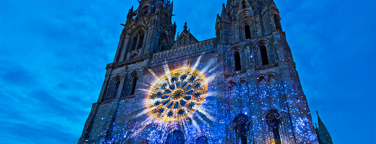 Chartres Cathedral with snowy lights, Paris, France