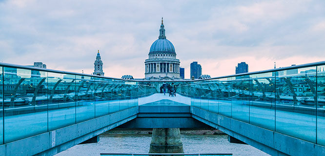 Millennium Bridge and St. Paul's Cathedral, London, England