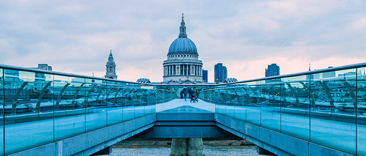 Millennium Bridge and St. Paul's Cathedral, London, England