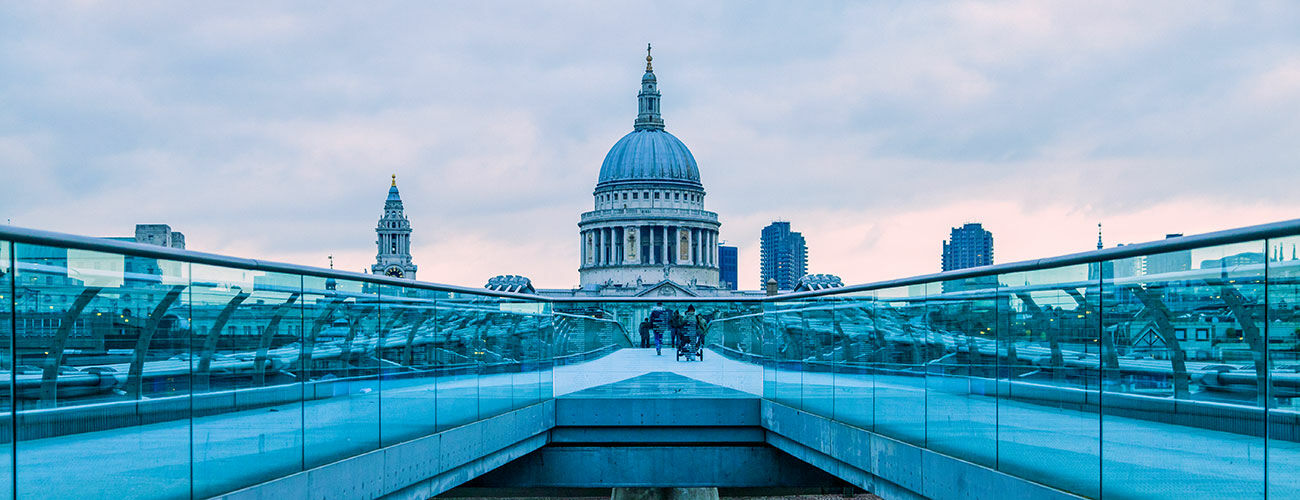 Millennium Bridge and St. Paul's Cathedral, London, England