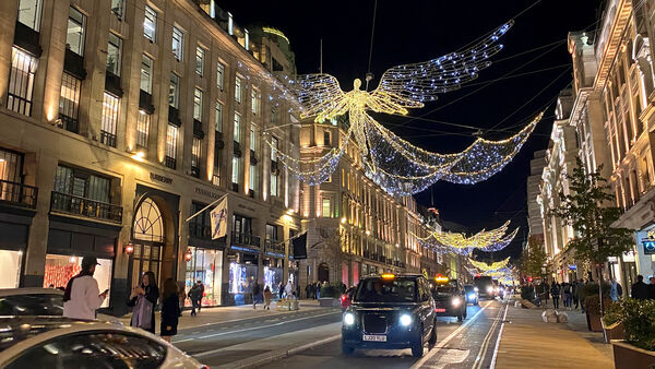 Light displays over London's Oxford Street at Christmas