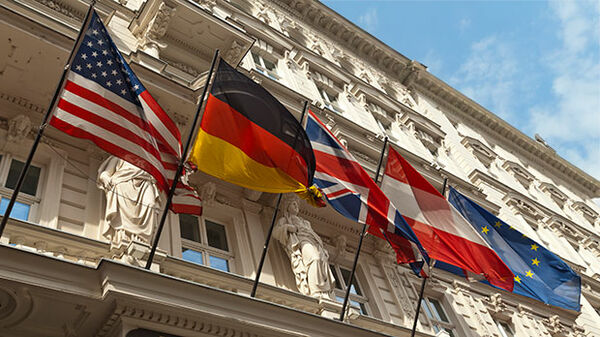 Flags on a hotel