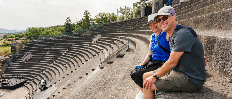 Couple at Roman theater, Provence, France 
