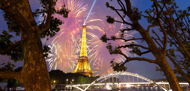 Eiffel Tower with fireworks, Paris, France 