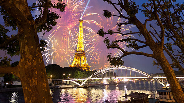 Eiffel Tower with fireworks, Paris, France