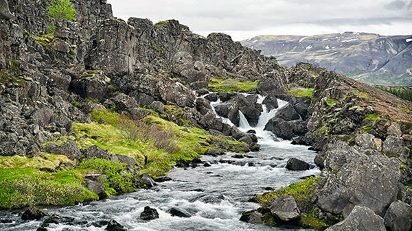 River and mountains, Thingvellir, Iceland