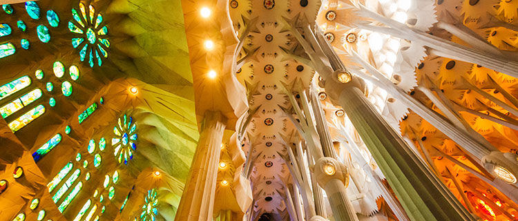 Sagrada Familia ceiling and stained glass, Barcelona, Spain