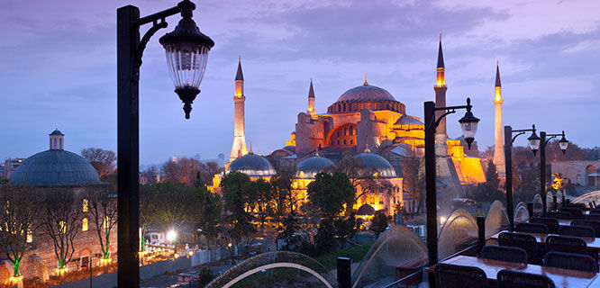 Mosque overview at twilight, Istanbul, Turkey