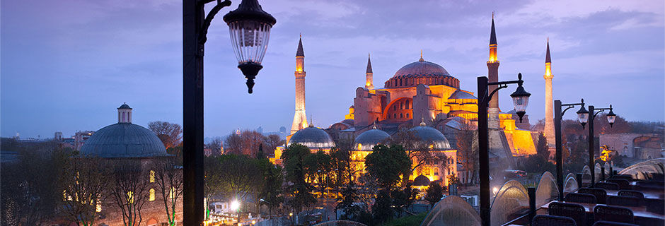 Mosque overview at twilight, Istanbul, Turkey