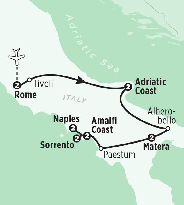 map of south italy tour route