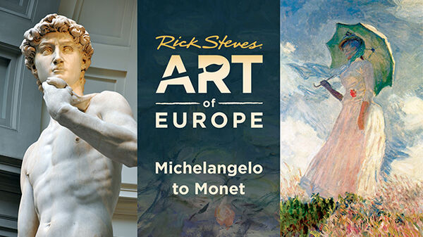 monet watercolor of girl and michelangelo david statue