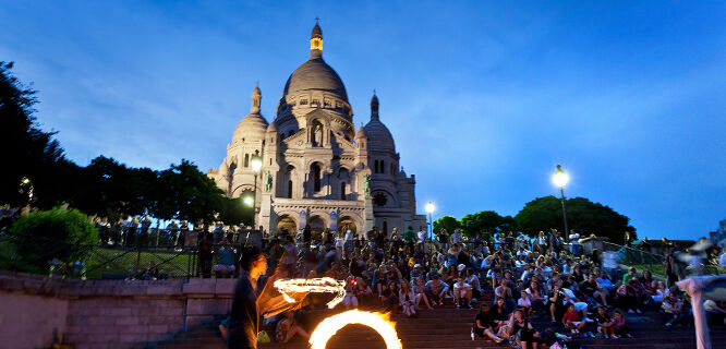 Basilica of Sacre-Coeur by night, Paris, France