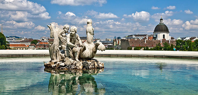 vienna austria from belvedere museum fountain