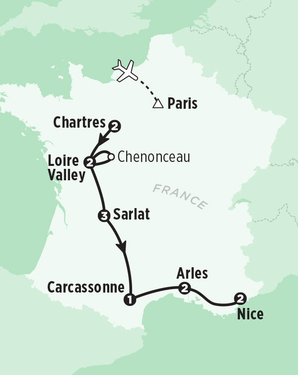 loire to the south of france tour route map