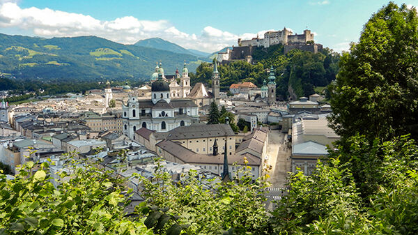 Overview of Salzburg with Hohensalzburg Fortress, Austria
