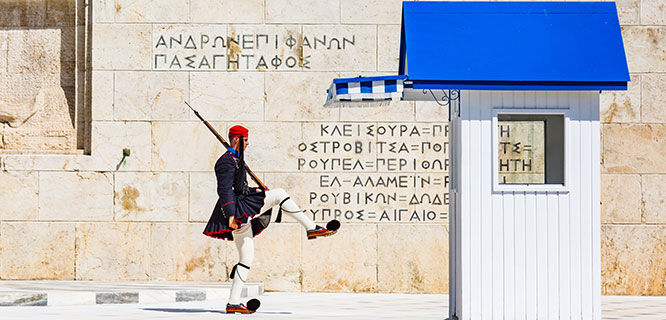 greek soldier marching in syntagma square