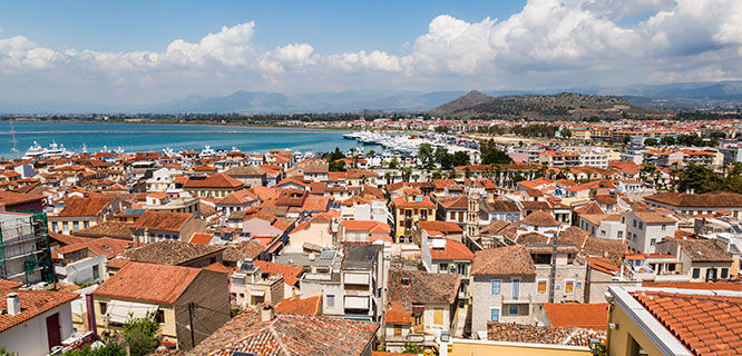 water and red roofs of nafplio