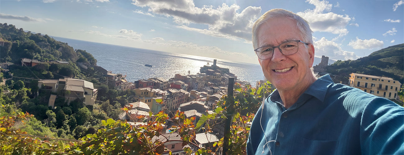 view of ligurian sea from vineyards above