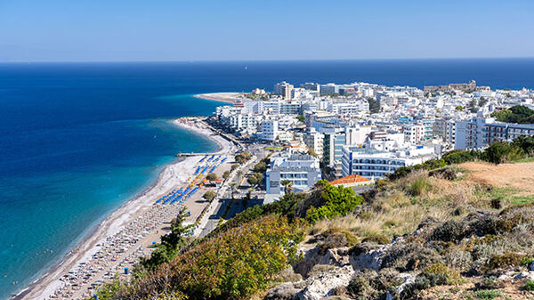 White buildings and coast, Rhodes, Greece
