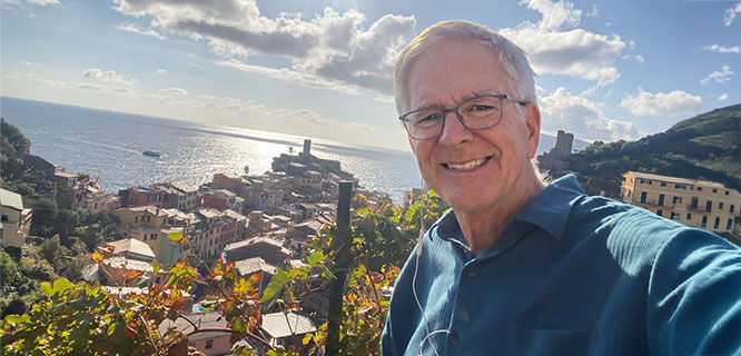 Rick selfie above Vernazza, Cinque Terre, Italy