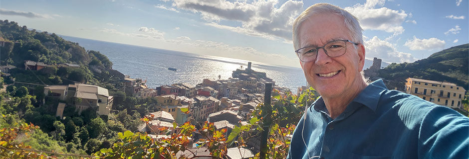 Rick selfie above Vernazza, Cinque Terre, Italy