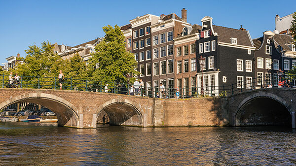 Canal, bridge, and gabled houses, Amsterdam, Netherlands