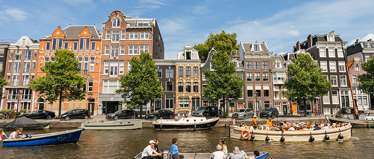 Boats on canal, Amsterdam, Netherlands