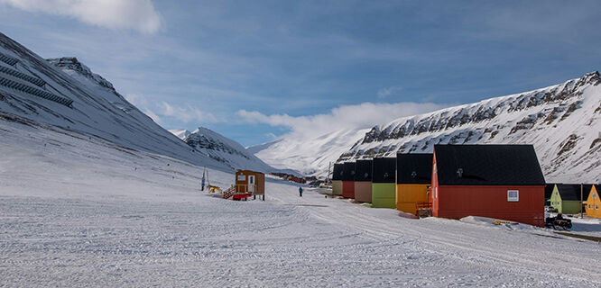 Houses in the snow, Svalbard, Norway