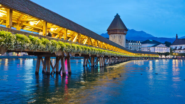Chapel Bridge at dusk, Luzern, Switzerland